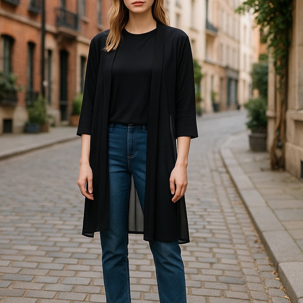 Long black cardigan size Small, light weight NWOT